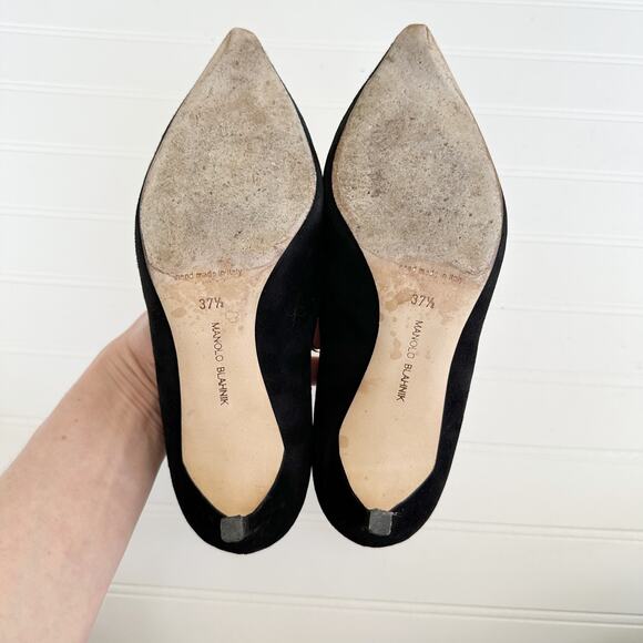 Manolo Blahnik BB Black Suede Pumps Pointed Toe Stiletto Heels 70mm 37.5 - Picture 6 of 12